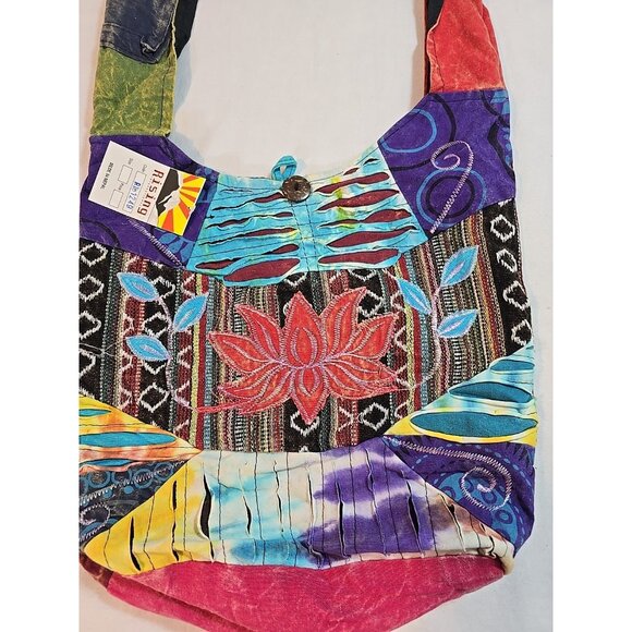 Rising International Shoulder Bag Multicolor Lotus Flower Hippie Boho New - Picture 2 of 15